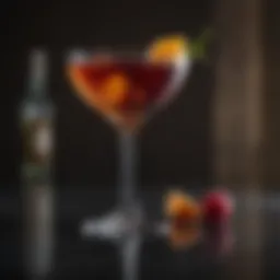 Elegant presentation of a Manhattan cocktail in a crystal glass.