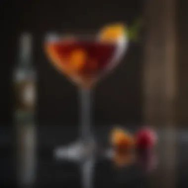 Elegant Manhattan Cocktail Presentation Elegant presentation of a Manhattan cocktail in a crystal glass.
