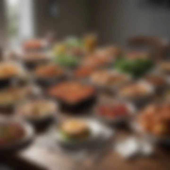 A beautifully arranged table with prepared meals ready for delivery