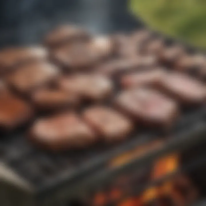 Elk meat grilling on an outdoor barbecue