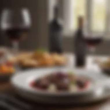 An elegant dining setup featuring Malbec wine paired with gourmet dishes