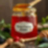 A close-up of a honey jar surrounded by natural elements