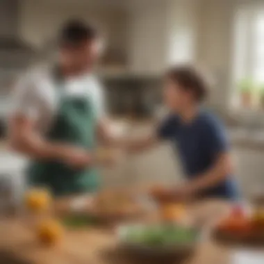 Bonding Over Meal Preparation A joyful moment shared between a father and child in the kitchen