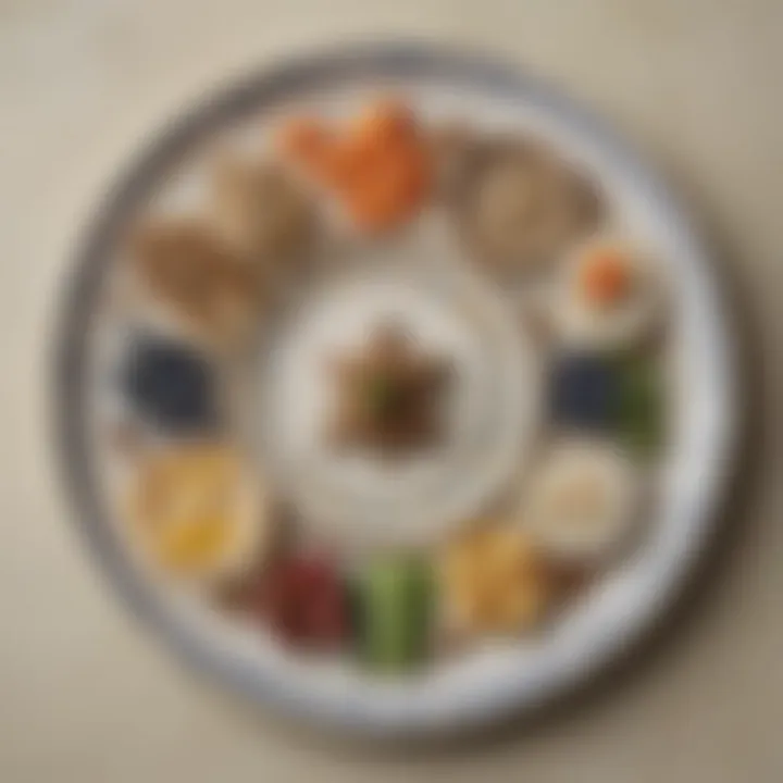 A beautifully arranged Seder plate highlighting traditional Passover symbols