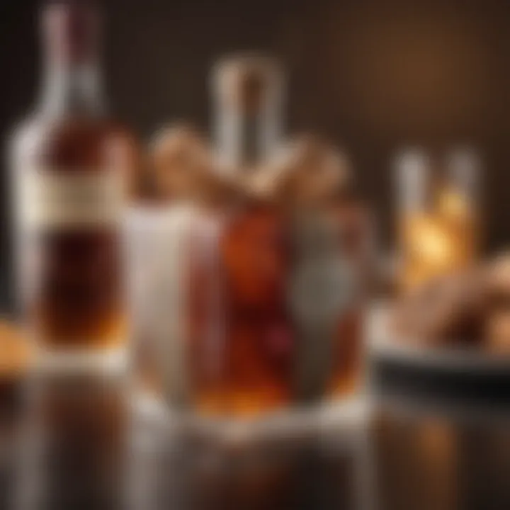 A beautifully wrapped liquor gift with decorative elements