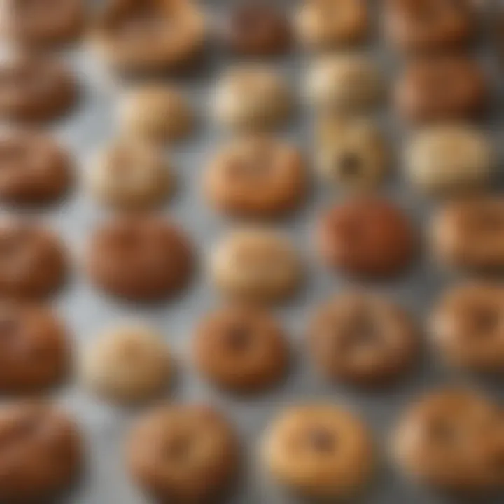 A collection of baked goods arranged on aluminum foil cookie sheets