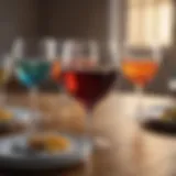 Vibrant colored plastic wine glasses on a dining table