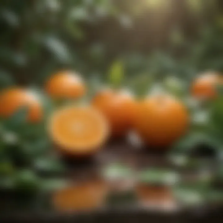 Oranges displayed in a natural setting, highlighting their growth environment