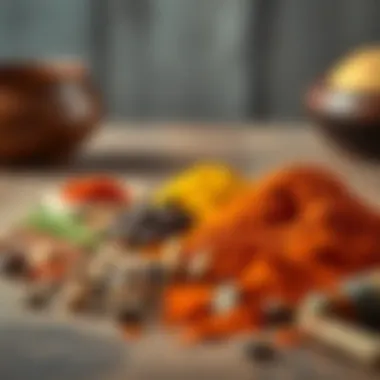 Spices for Tikka Masala Selection of spices used in tikka masala laid out on a wooden surface