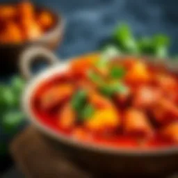 A vibrant bowl of tikka masala garnished with fresh cilantro