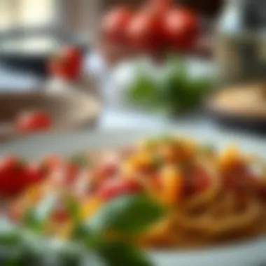 A beautifully arranged plate of traditional Italian pasta adorned with herbs and a rich sauce
