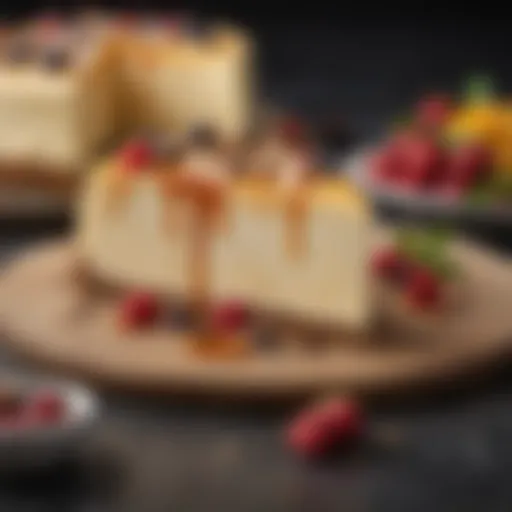 A beautifully presented slice of cheesecake with rich toppings