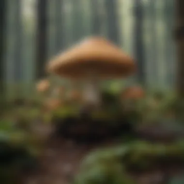 Natural Habitat of Edible Mushrooms A picturesque forest setting where edible mushrooms thrive.