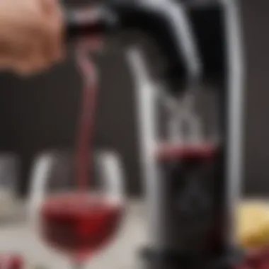 Close-up of electric wine aerator in action