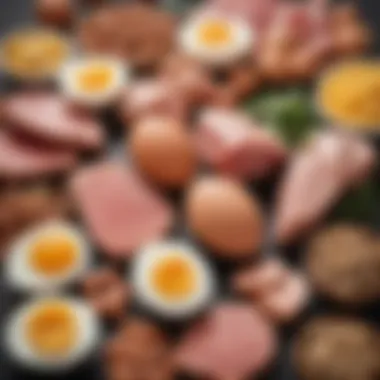 A variety of high-protein foods including eggs, legumes, and lean meats