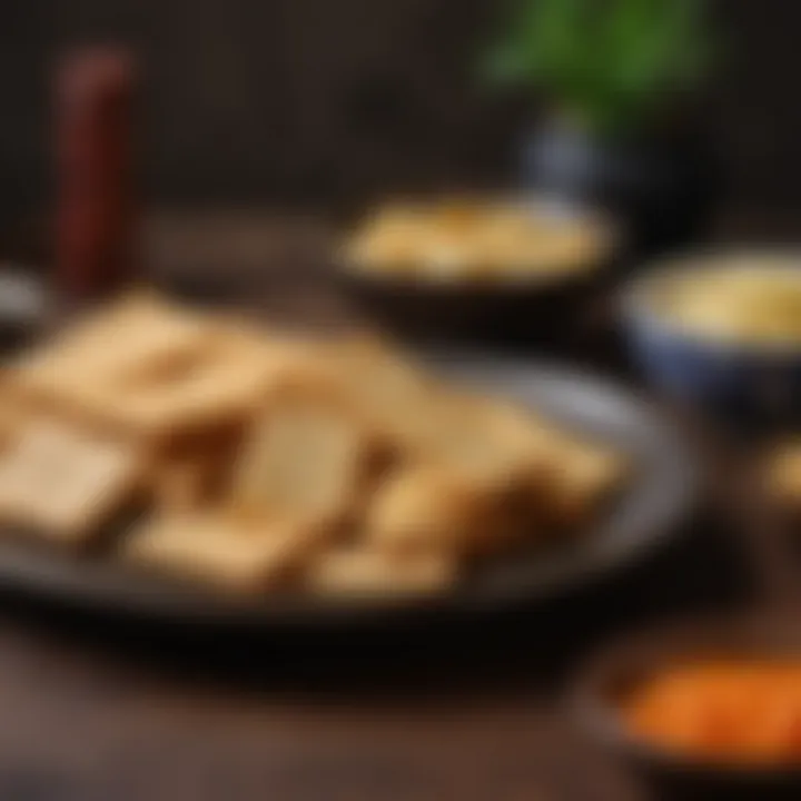 Traditional Japanese setting with arare crackers presented as part of a cultural dish.