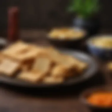 Arare Crackers in Traditional Japanese Cuisine Traditional Japanese setting with arare crackers presented as part of a cultural dish.