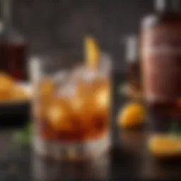 Close-up of a Brandy Old Fashioned cocktail with garnishes