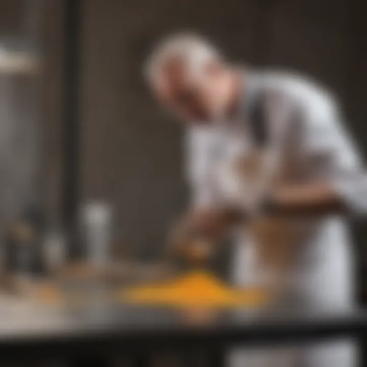 An expert applying powder coating to a metal surface.