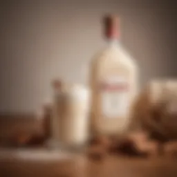 A bottle of RumChata elegantly displayed with cinnamon and vanilla beans
