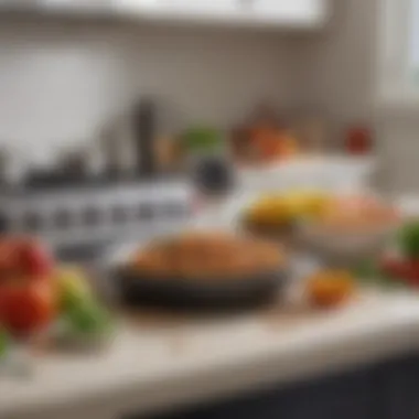 Home kitchen with various food items and thermometer