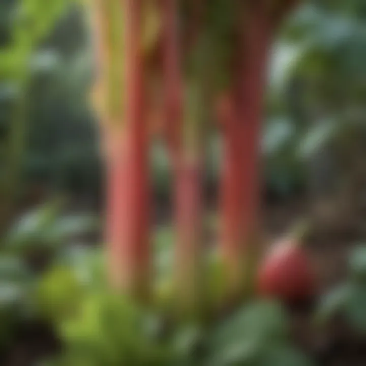 Rhubarb growing in a garden