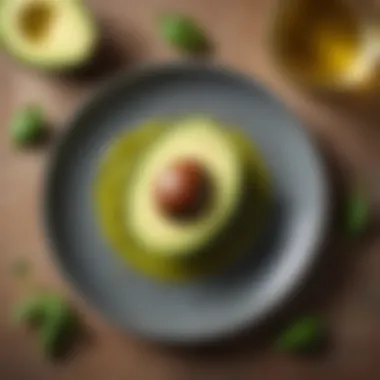 Avocado and olive oil on a plate