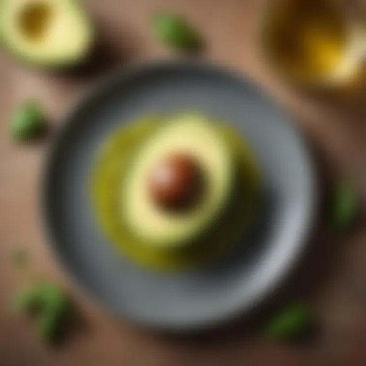 Avocado and olive oil on a plate