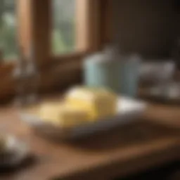 Elegant butter keeper dish displayed on a rustic kitchen countertop