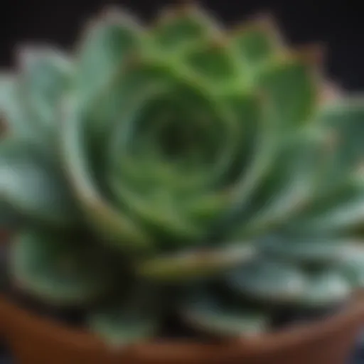 Close-up of a succulent with droplets of water on its leaves