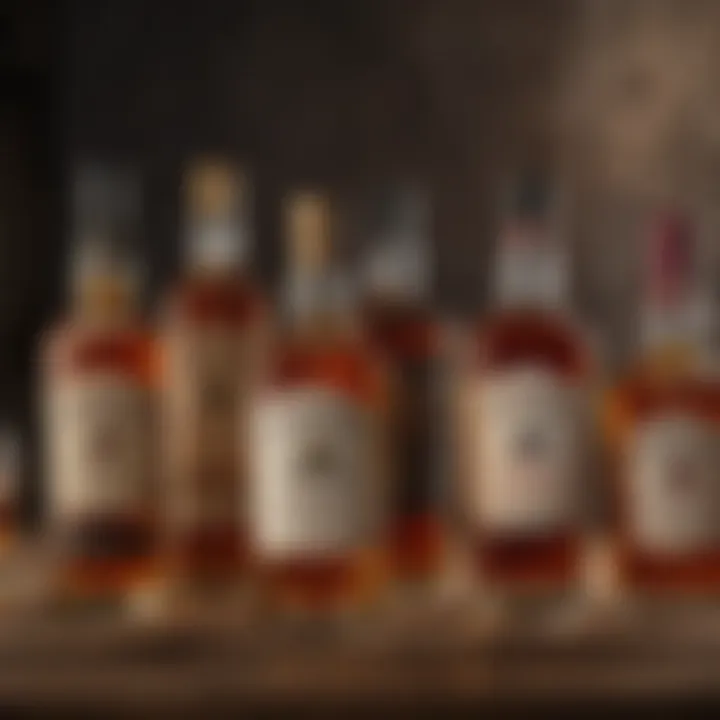 Various whiskey bottles arranged artistically