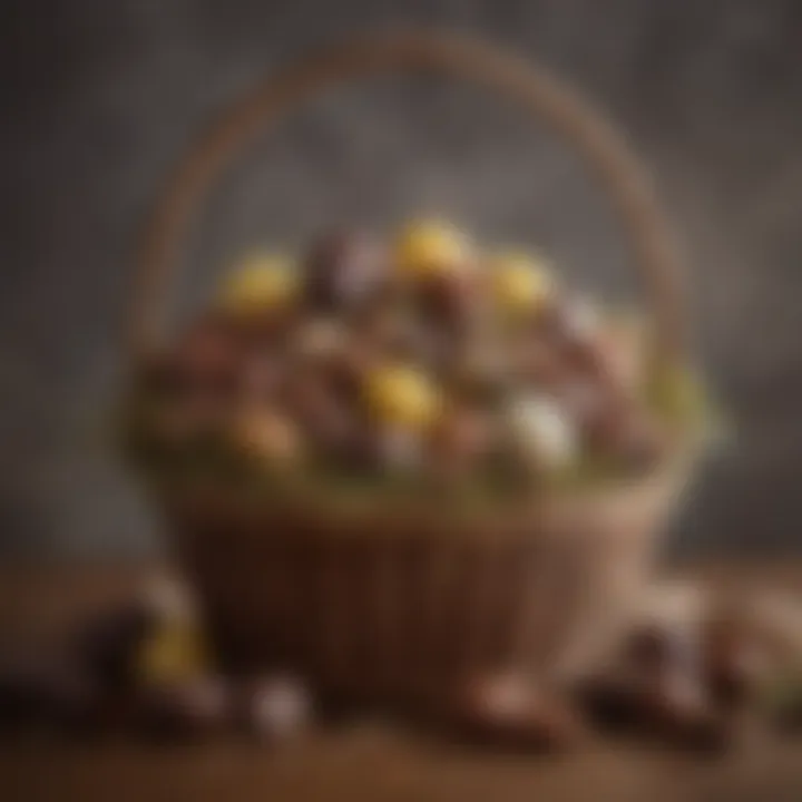 A sophisticated Easter basket showcasing gourmet chocolates and artisanal goodies.