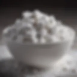 A close-up view of a bowl filled with vegan powdered sugar, showcasing its fine texture.