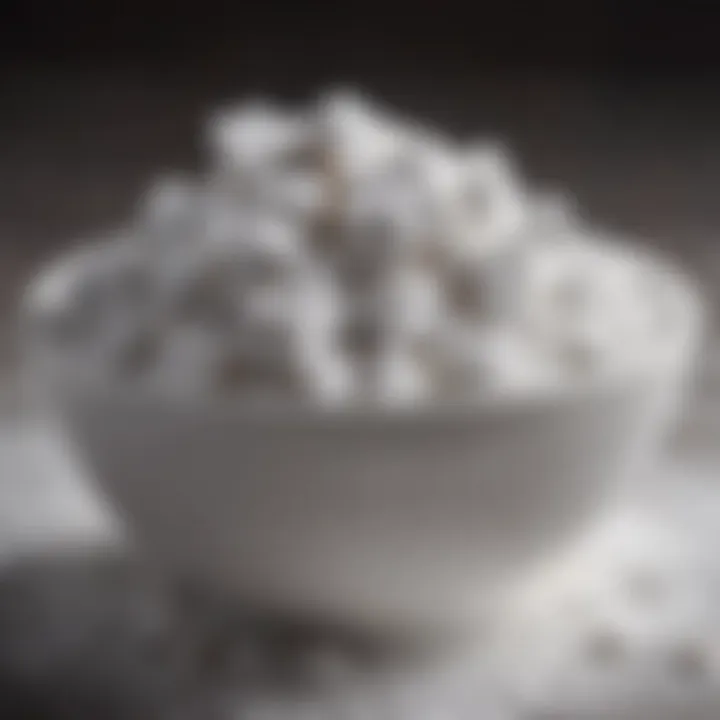 A close-up view of a bowl filled with vegan powdered sugar, showcasing its fine texture.