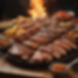 A vibrant display of barbecue dishes showcasing various grilling techniques and spices.