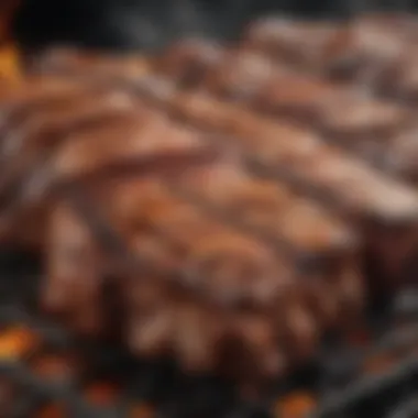 Mastering the Art of Grilling Close-up of intricately grilled meat, showcasing the art and skill involved in barbecue grilling.