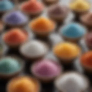 Varieties of sea salt displayed in bowls