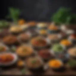 Colorful spread of various plant-based meals showcasing diversity in a vegan diet