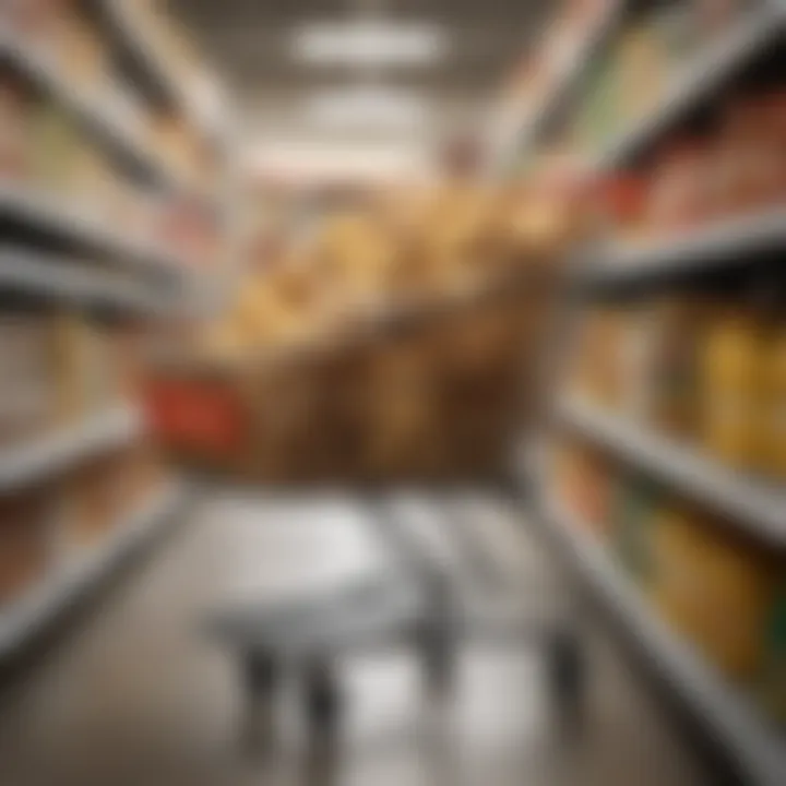 A shopping cart filled with various ginger products in a grocery store.