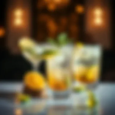 Cocktail Presentation with White Tea Shots Artistic arrangement of cocktails showcasing white tea shots