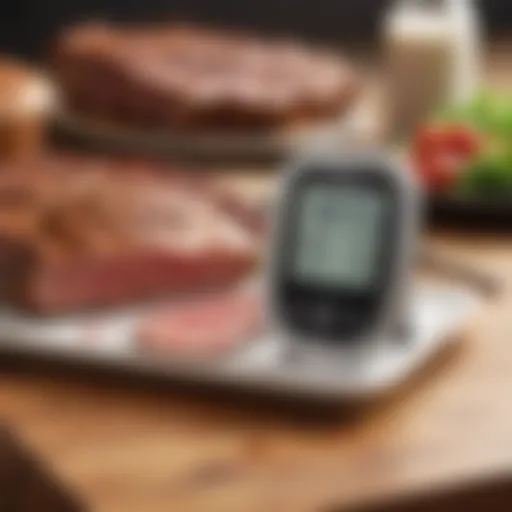 Wireless meat thermometer displaying temperature
